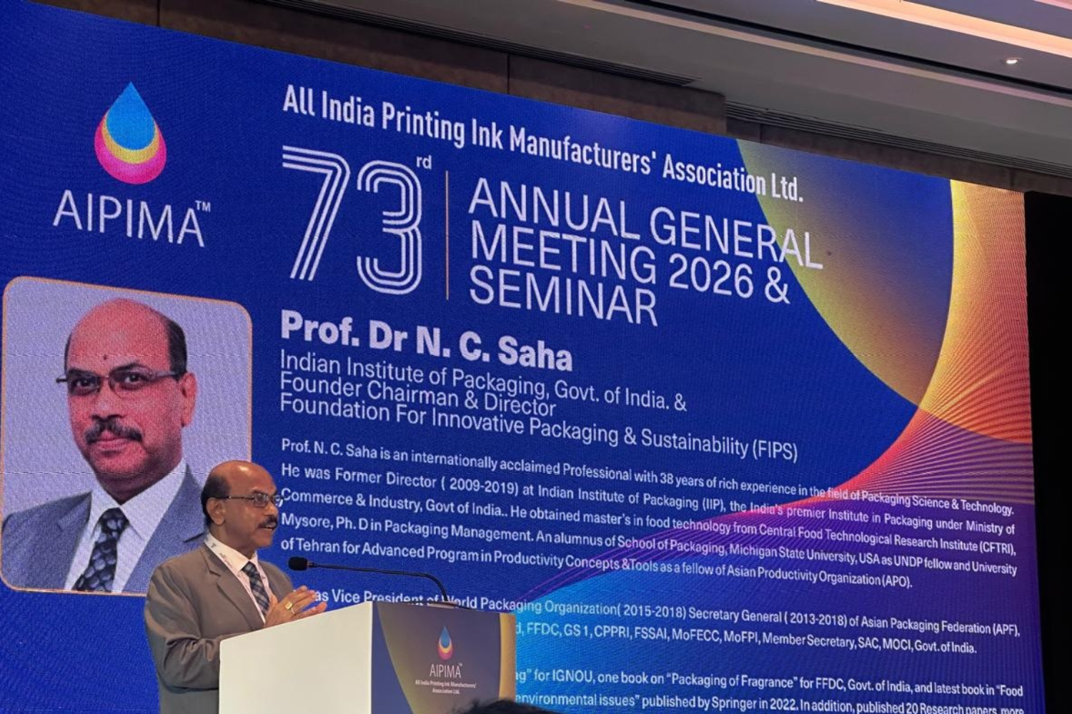 At AIPIMA’s 73rd AGM and Seminar, professor Dr NC Saha outlined the growth of India’s packaging sector and urged ink manufacturers to embrace advanced coatings, circular innovation and global compliance standards