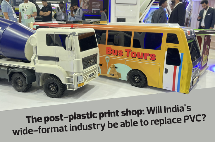 Industry professionals and visitors at Media Expo Mumbai 2026 engage with exhibitors showcasing non-PVC substrates and TPU-based graphic films, reflecting a shift in the wide-format printing industry toward sustainability, innovation, and evolving material choices